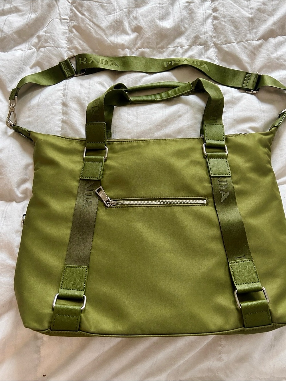 Prada Tessuto nylon shoulder tote bag in Olive Green color. ONLY USED ONCE. - Picture 5 of 14
